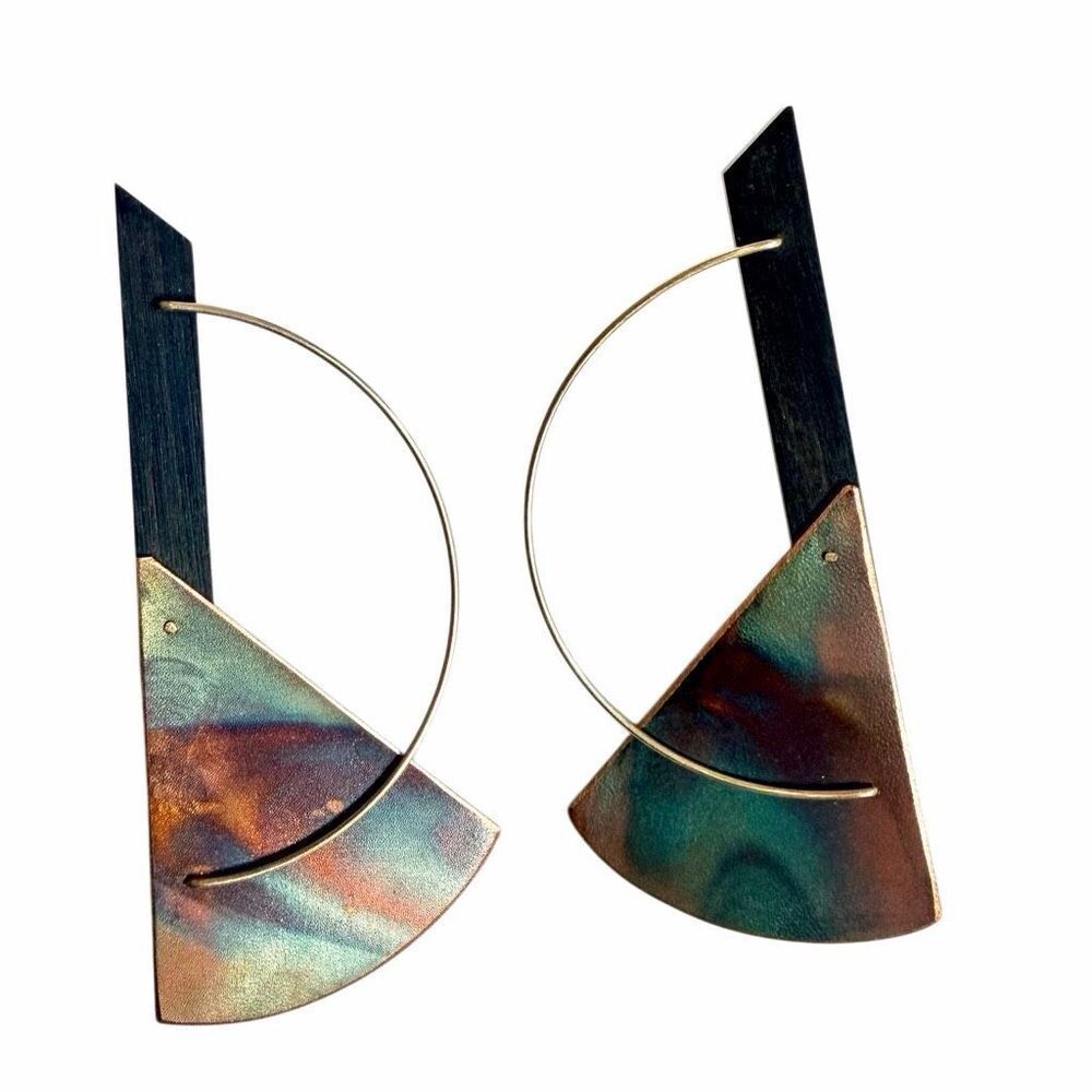 Modern Artisan Wood & Copper Geometric statement Earrings